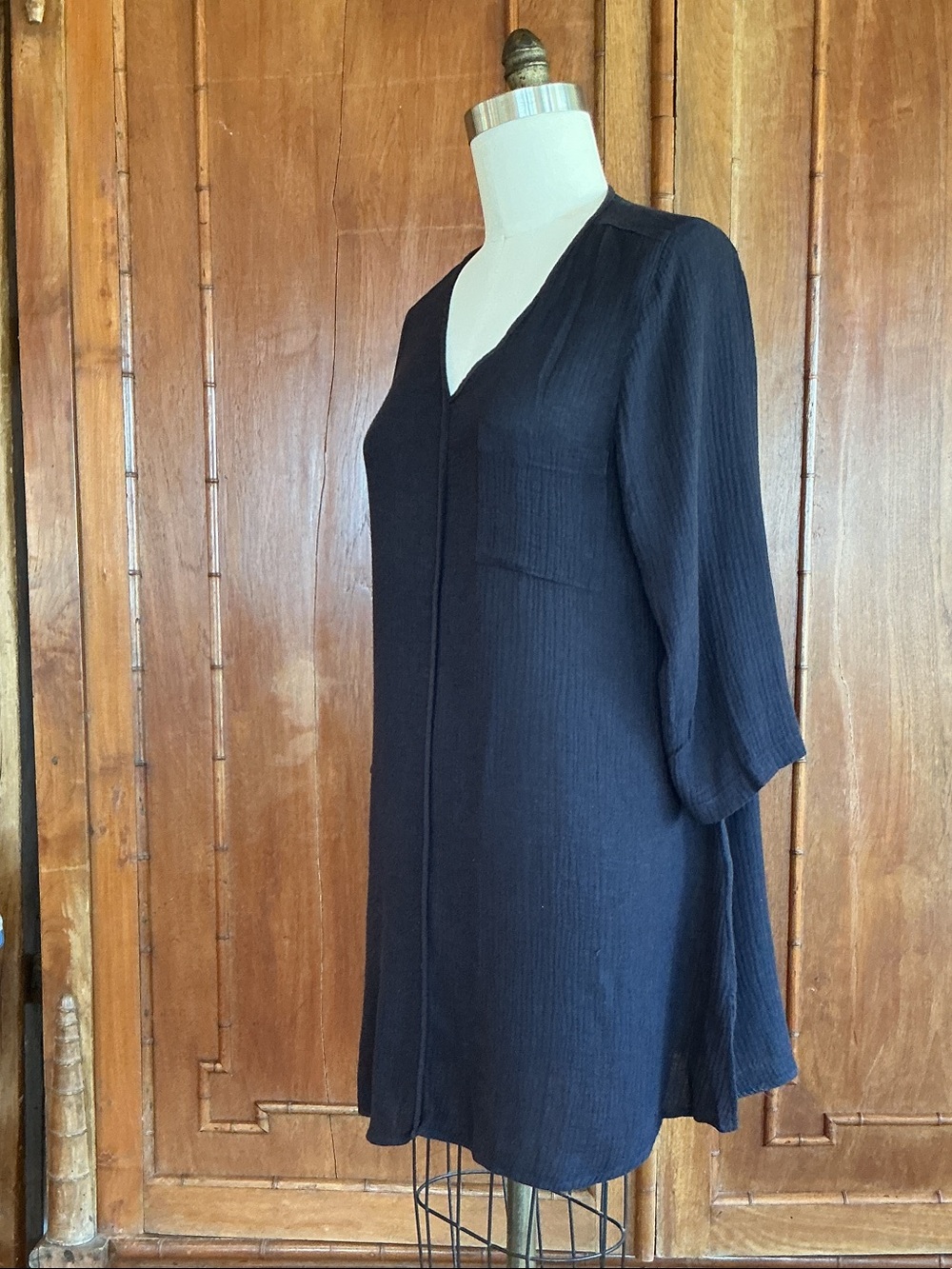 NIC+ZOE Navy Blue Gauze Cotton Blend Midi Dress
